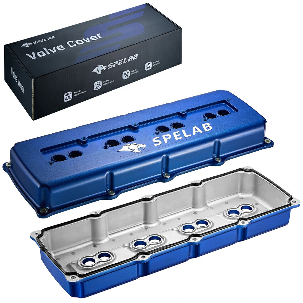 SPELAB Billet Aluminum Engine Valve Covers For 05-19 Dodge Hemi 5.7L 6.1L 6.4L Silver Finish-Cast Aluminum Blue