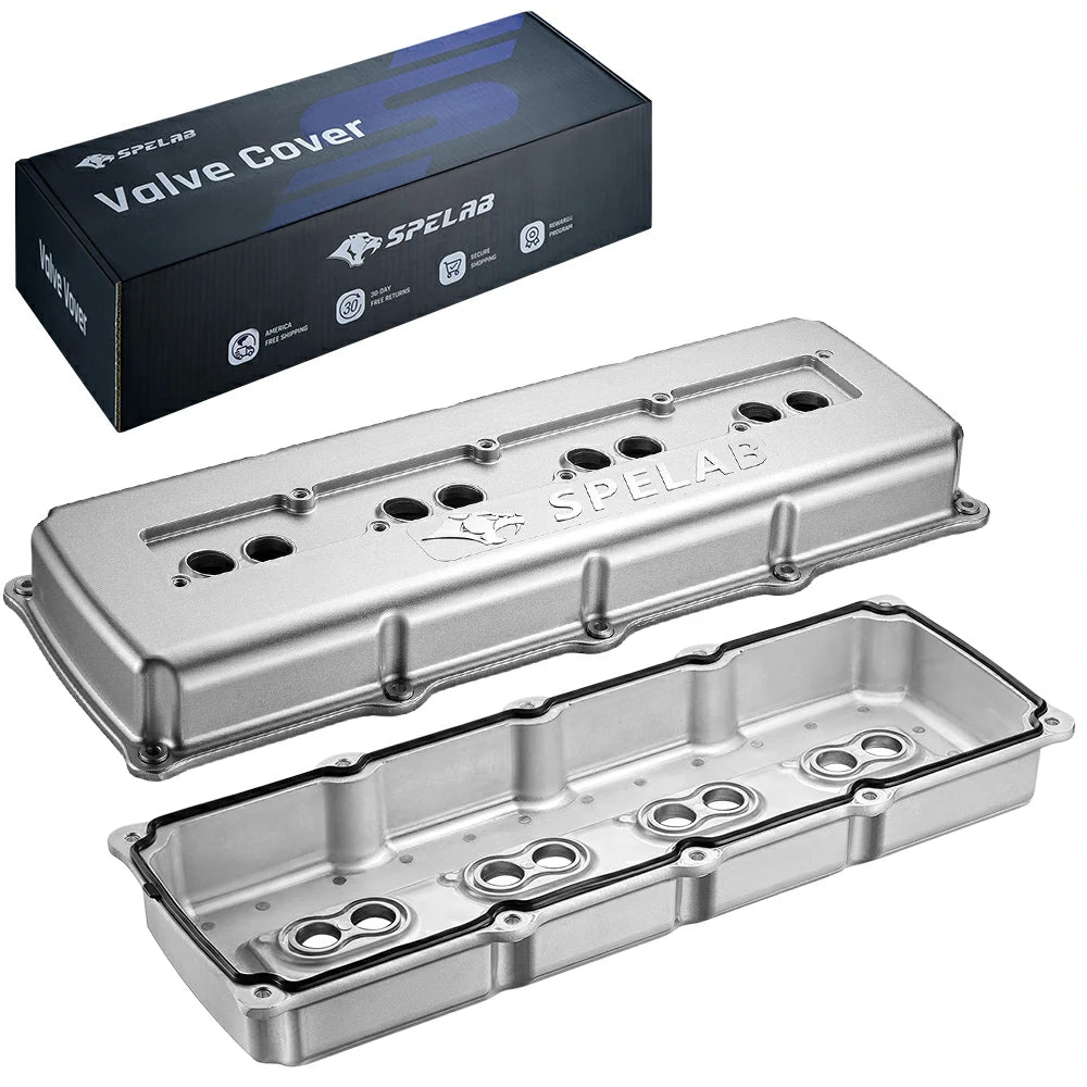 SPELAB Billet Aluminum Engine Valve Covers For 05-19 Dodge Hemi 5.7L 6.1L 6.4L Silver Finish-Cast Aluminum Silver