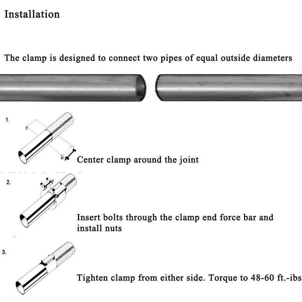 SPELAB 2 Packs Butt Joint Band Clamp Exhaust Sleeve Stainless Steel Fits 2''/2.25''/2.5''/3"/4'' OD Pipe