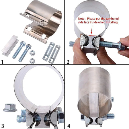 SPELAB 2 Packs Butt Joint Band Clamp Exhaust Sleeve Stainless Steel Fits 2''/2.25''/2.5''/3"/4'' OD Pipe