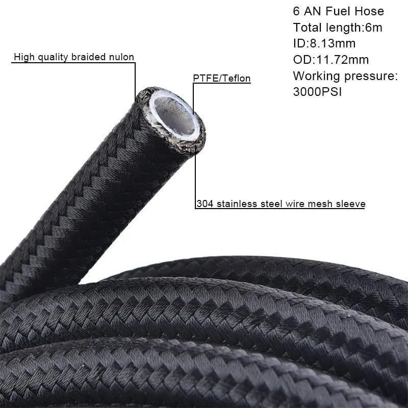 SPELAB 20Ft AN6 /AN8/AN10 PTFE E85 Oil Gas Fuel Line Stainless Steel Braided +Hose Fitting Kit Black-SPELAB