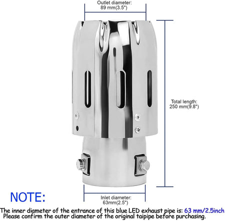 SPELAB 2.5'' 63mm Exhaust Tips Stainless Steel Muffler Car Exhaust Tail Pipe Modification Luminous Tube With Blue Flame LED light-SPELAB