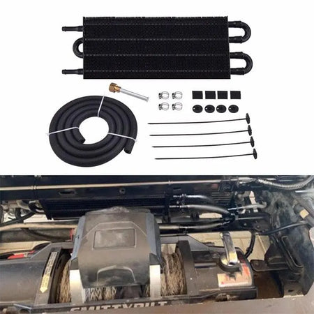 SPELAB 4 Row Universal Aluminum Remote Transmission Oil Cooler Radiator Kit Black-SPELAB