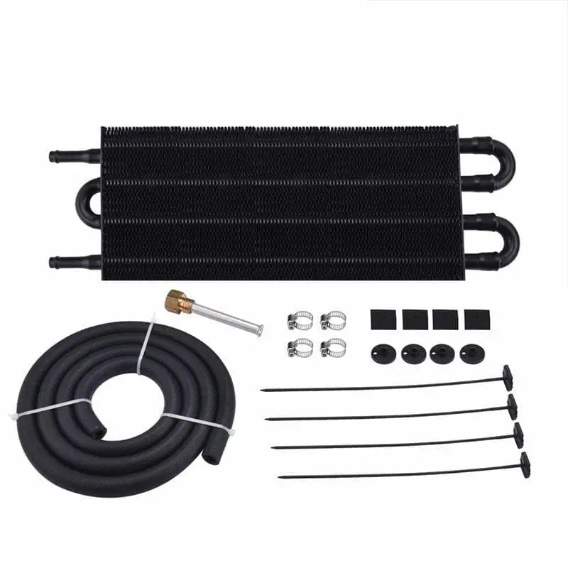 SPELAB 4 Row Universal Aluminum Remote Transmission Oil Cooler Radiator Kit Black-SPELAB