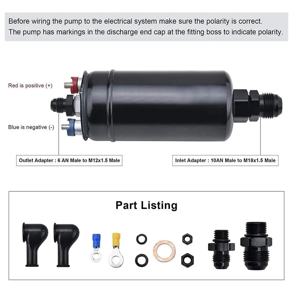 SPELAB External Fuel Pump 300LPH High Flow 12V 145psi Universal Fit for AN10 Inlet / AN6 Outlet