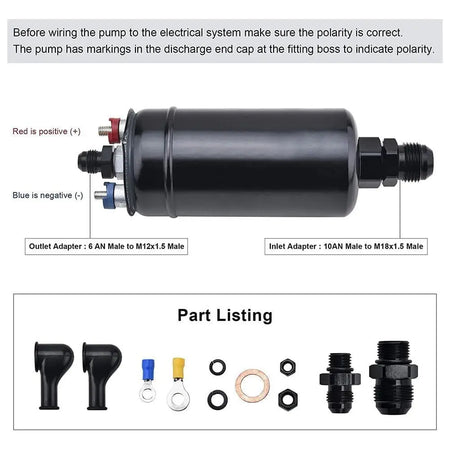 SPELAB External Fuel Pump 300LPH High Flow 12V 145psi Universal Fit for AN10 Inlet / AN6 Outlet