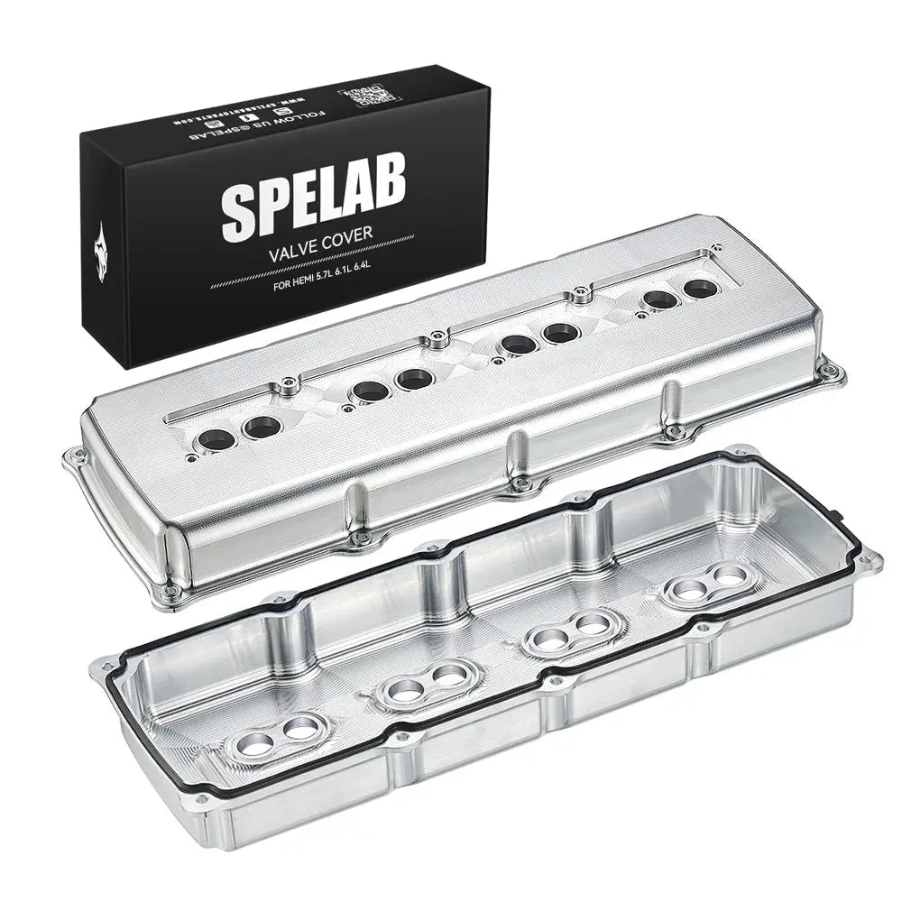 SPELAB Billet Aluminum Engine Valve Covers 05-19 Dodge Hemi 5.7L 6.1L 6.4L Silver Finish